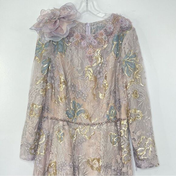 Mac Duggal 79374 Rose Applique Floral Embroidered Beaded Lace Maxi Gown, Size 16 - Picture 4 of 16